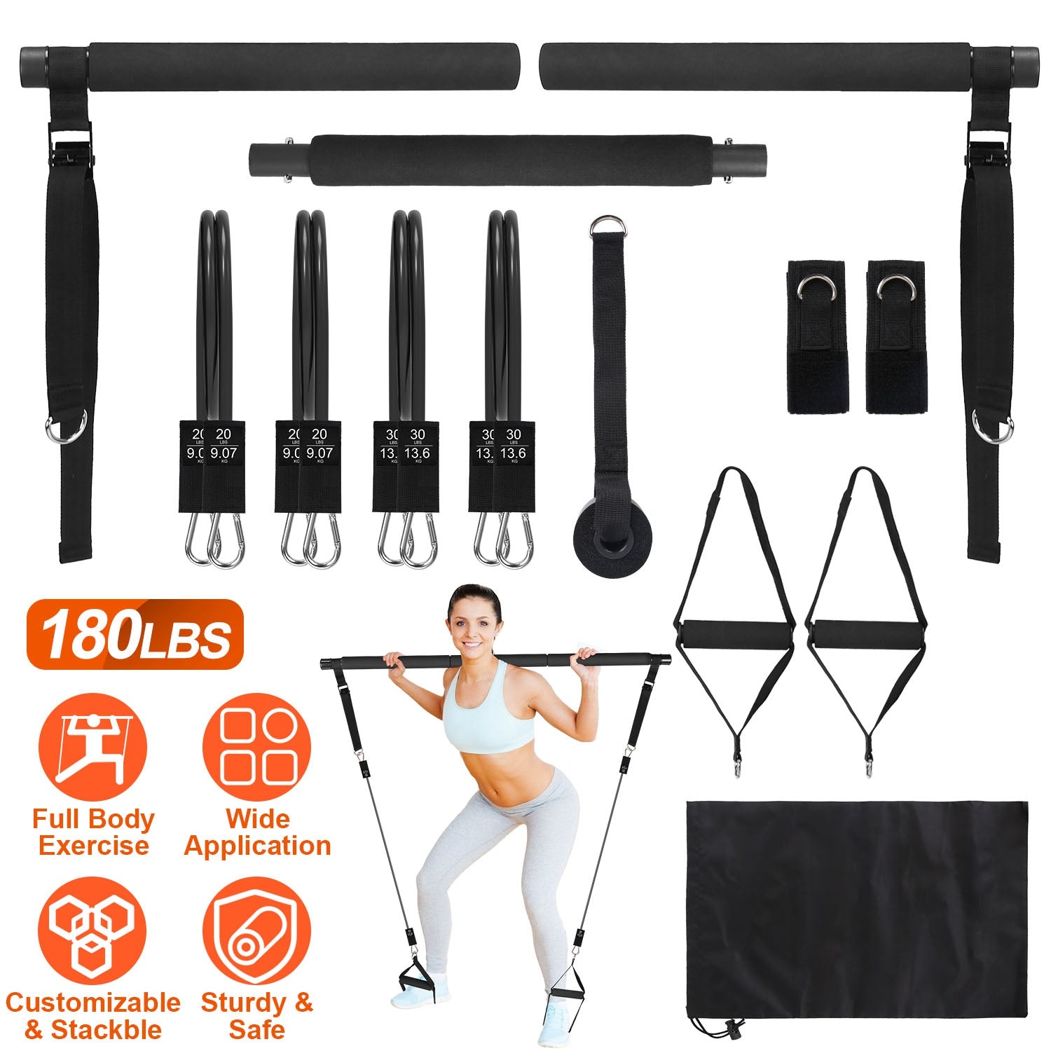 Pilates Bar Kit with 100LBS Resistance Band