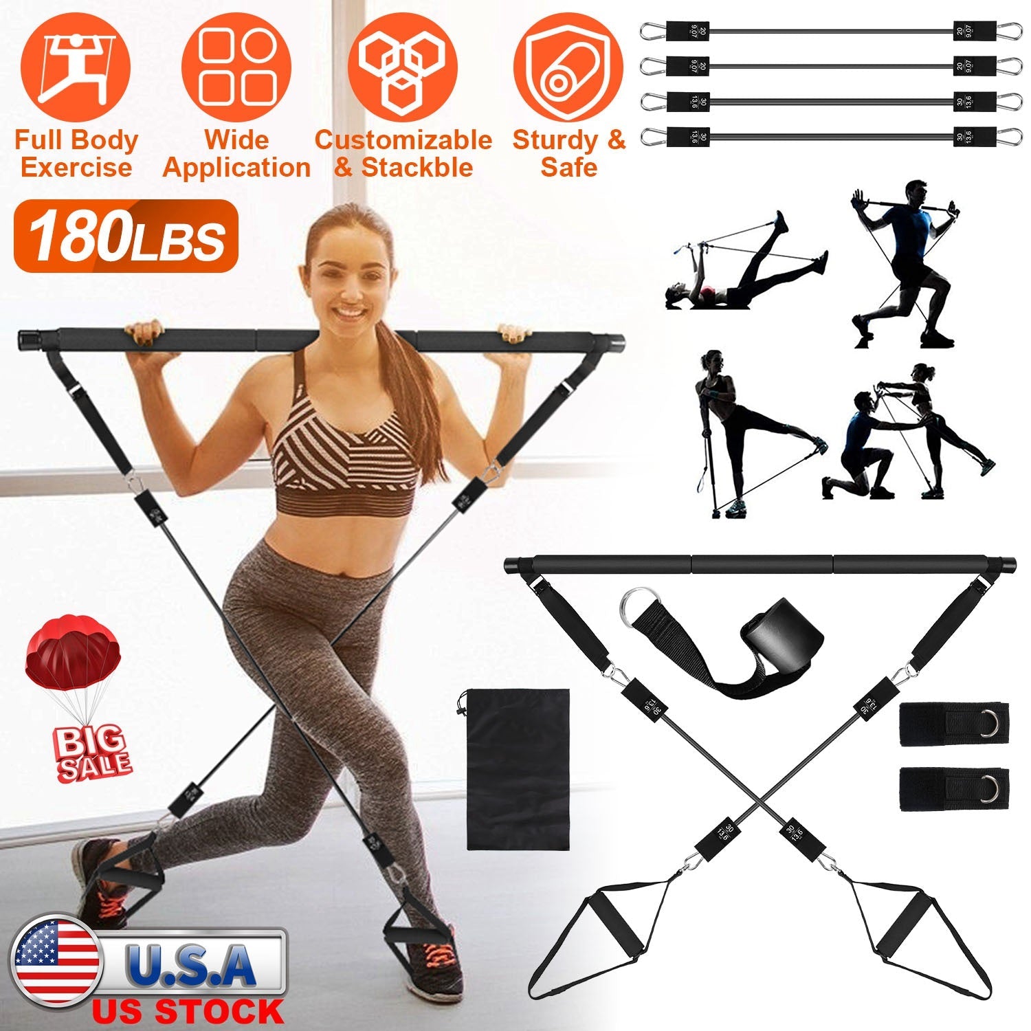 Pilates Bar Kit with 100LBS Resistance Band