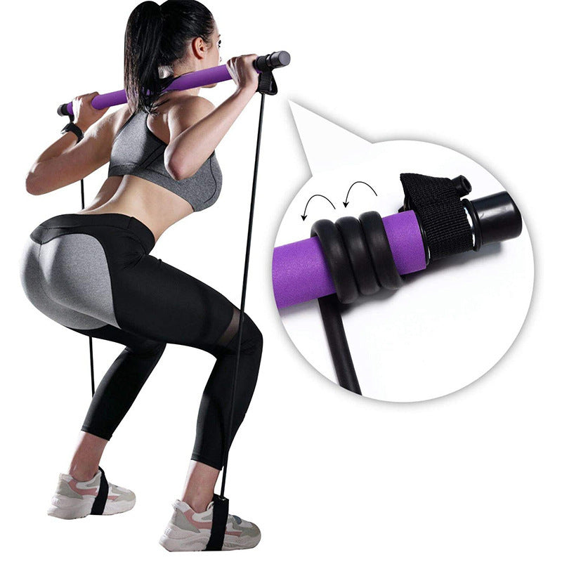 Portable Pilates Yoga Bar Elastic Resistance Bands Home Workout