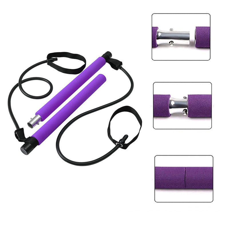 Portable Pilates Yoga Bar Elastic Resistance Bands Home Workout