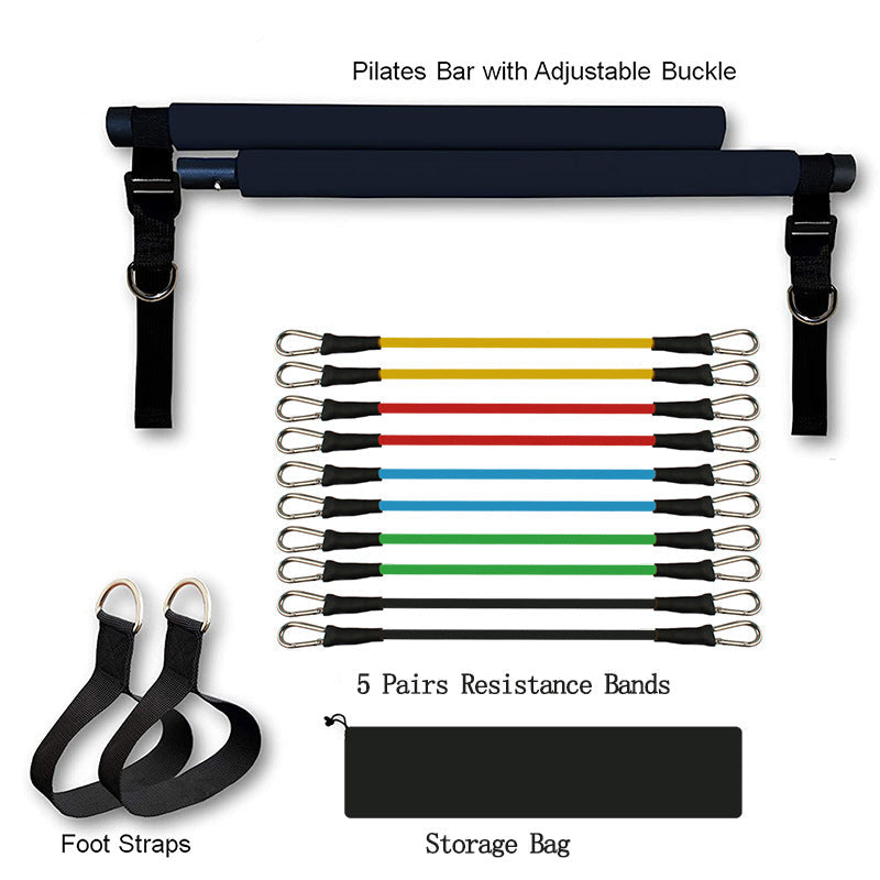Portable Pilates Yoga Bar Elastic Resistance Bands Home Workout