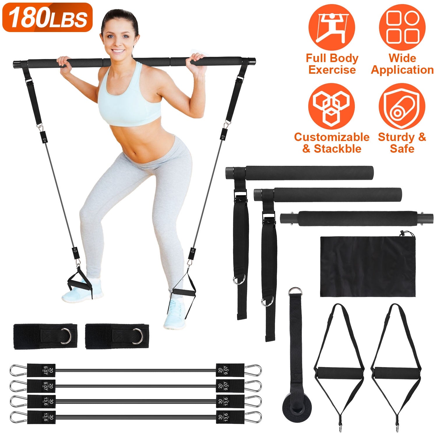 Pilates Bar Kit with 100LBS Resistance Band