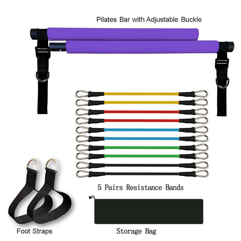 Portable Pilates Yoga Bar Elastic Resistance Bands Home Workout