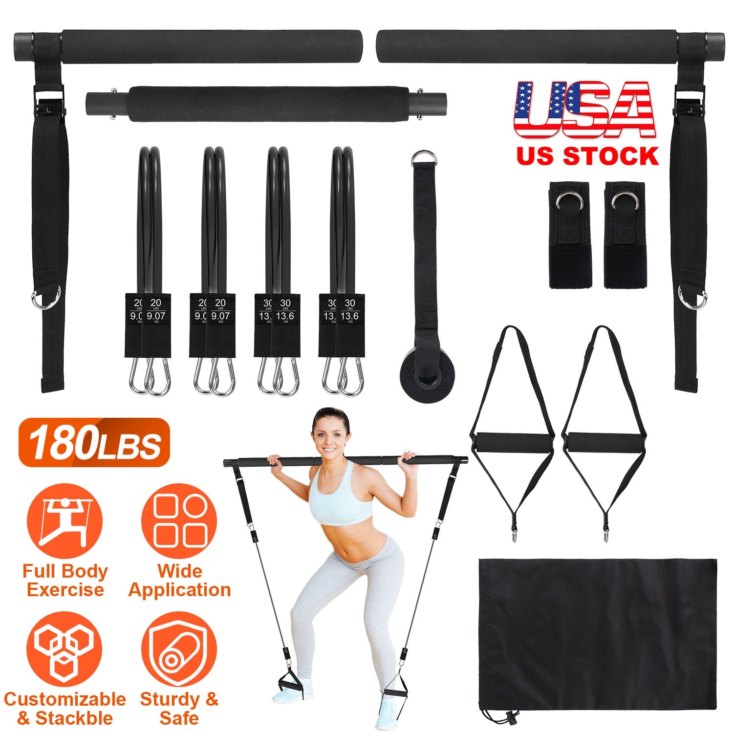 Pilates Bar Kit with 100LBS Resistance Band
