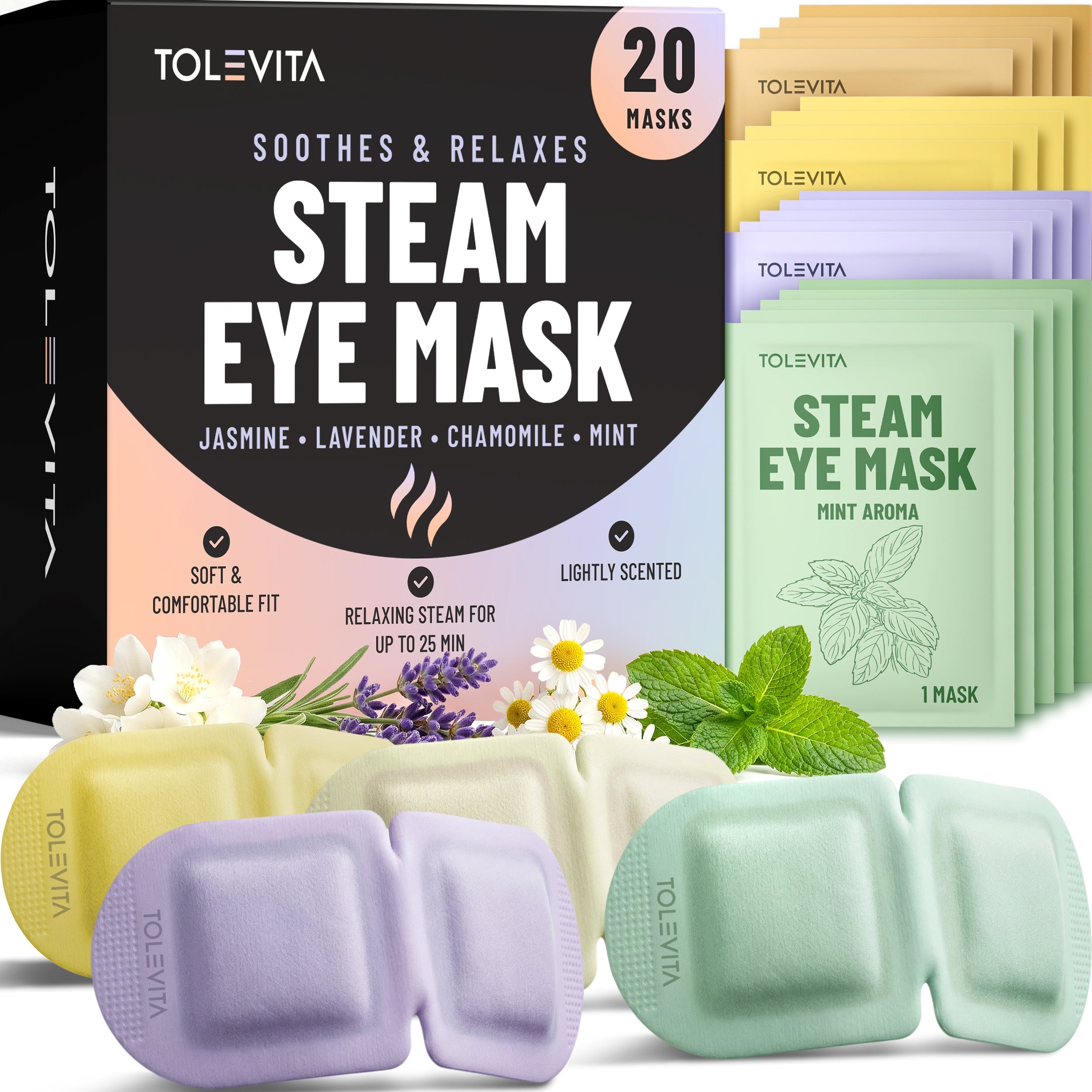 Self-Heating Steam Eye Mask Soothing Relaxation Mask 20-Pack