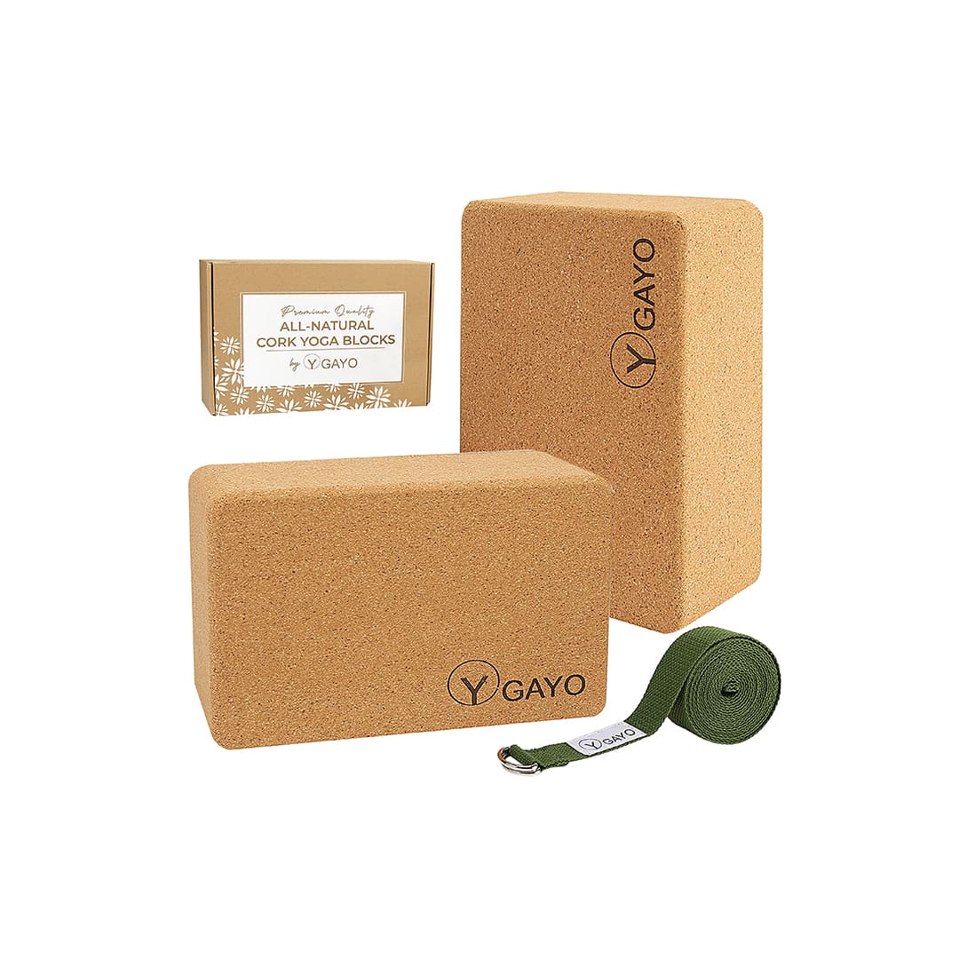 Sustainable Large Cork Yoga Blocks & Strap Set