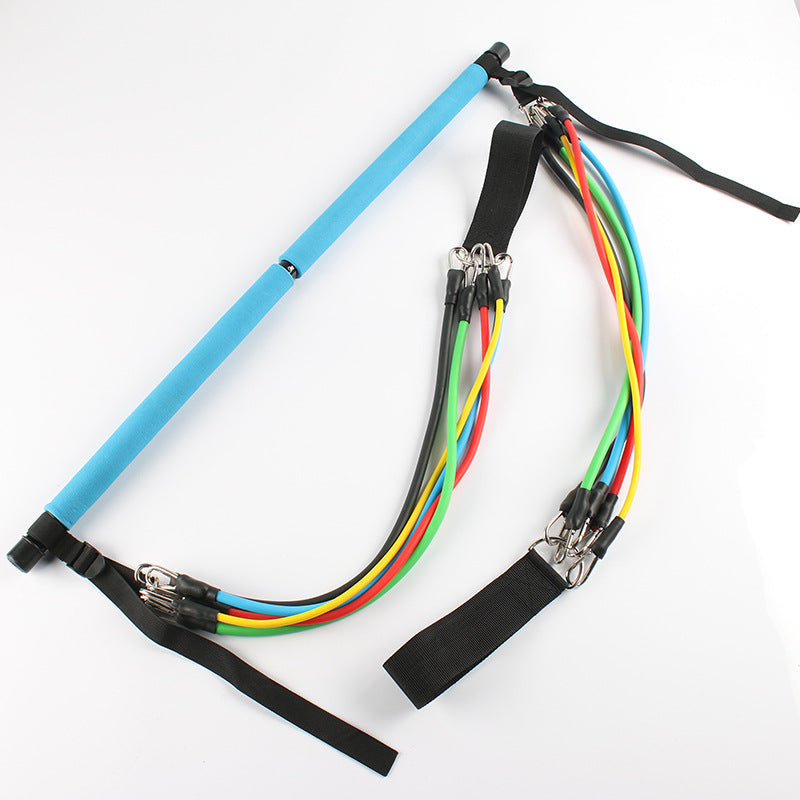 Portable Pilates Yoga Bar Elastic Resistance Bands Home Workout