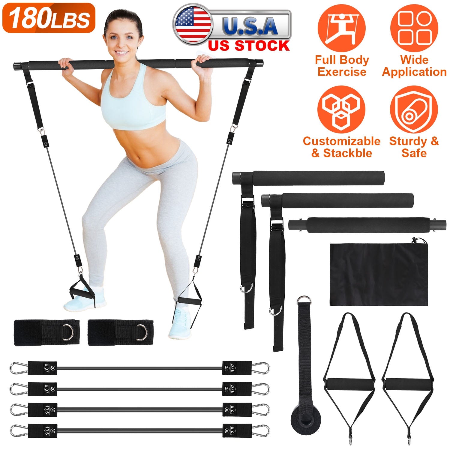 Pilates Bar Kit with 100LBS Resistance Band