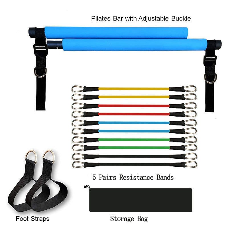 Portable Pilates Yoga Bar Elastic Resistance Bands Home Workout