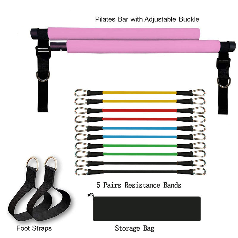 Portable Pilates Yoga Bar Elastic Resistance Bands Home Workout