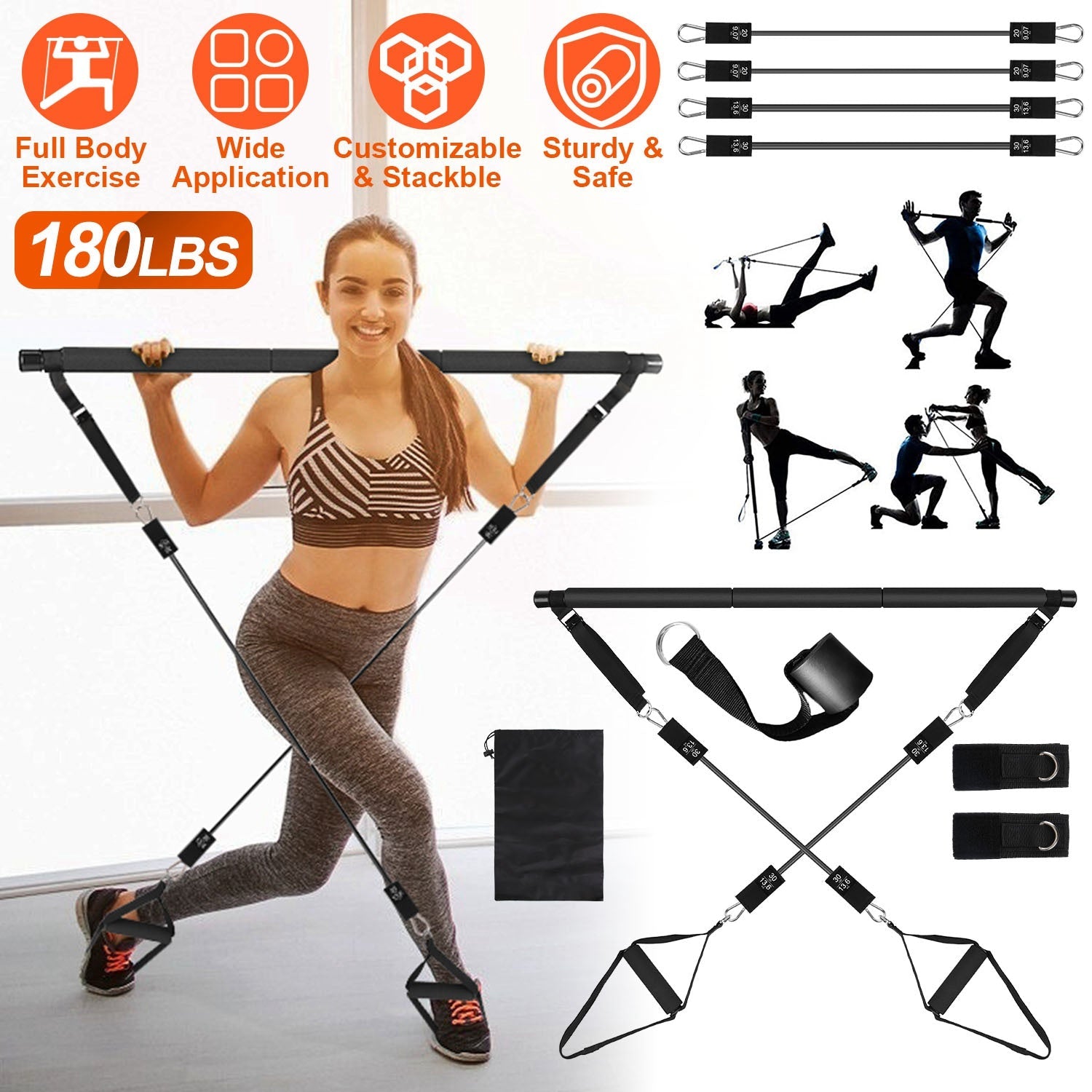 Pilates Bar Kit with 100LBS Resistance Band